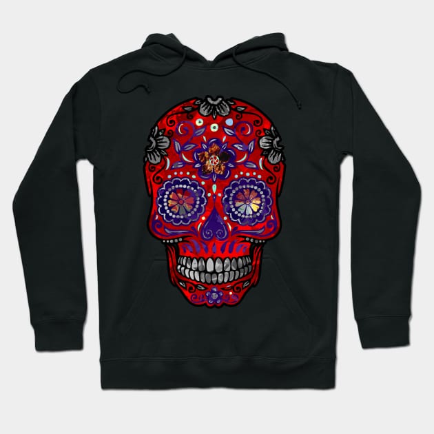 Funny Mexican Sugar Skull red Hoodie by EDDArt